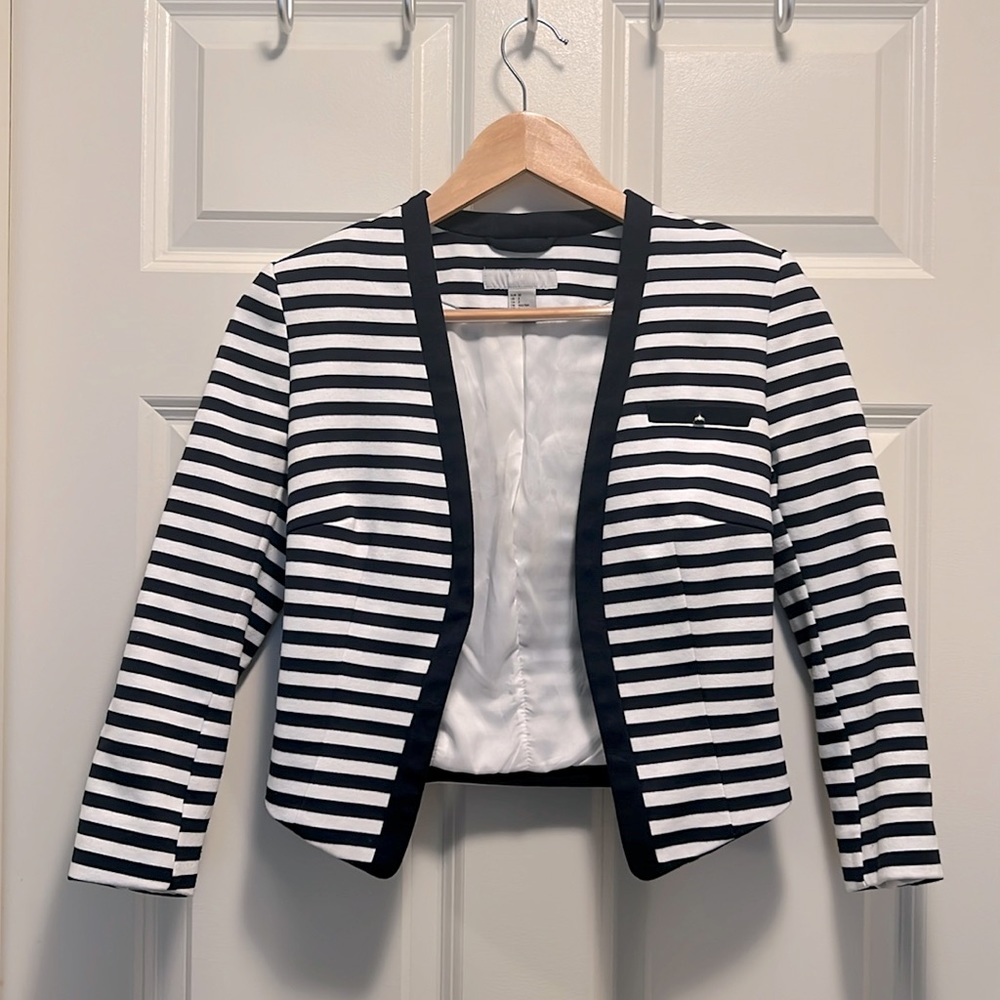 Navy Striped Fitted Jacket